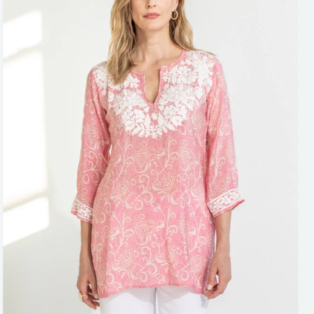 Amaya Petal Pink Silk Crepe Embroidered Top Tunic